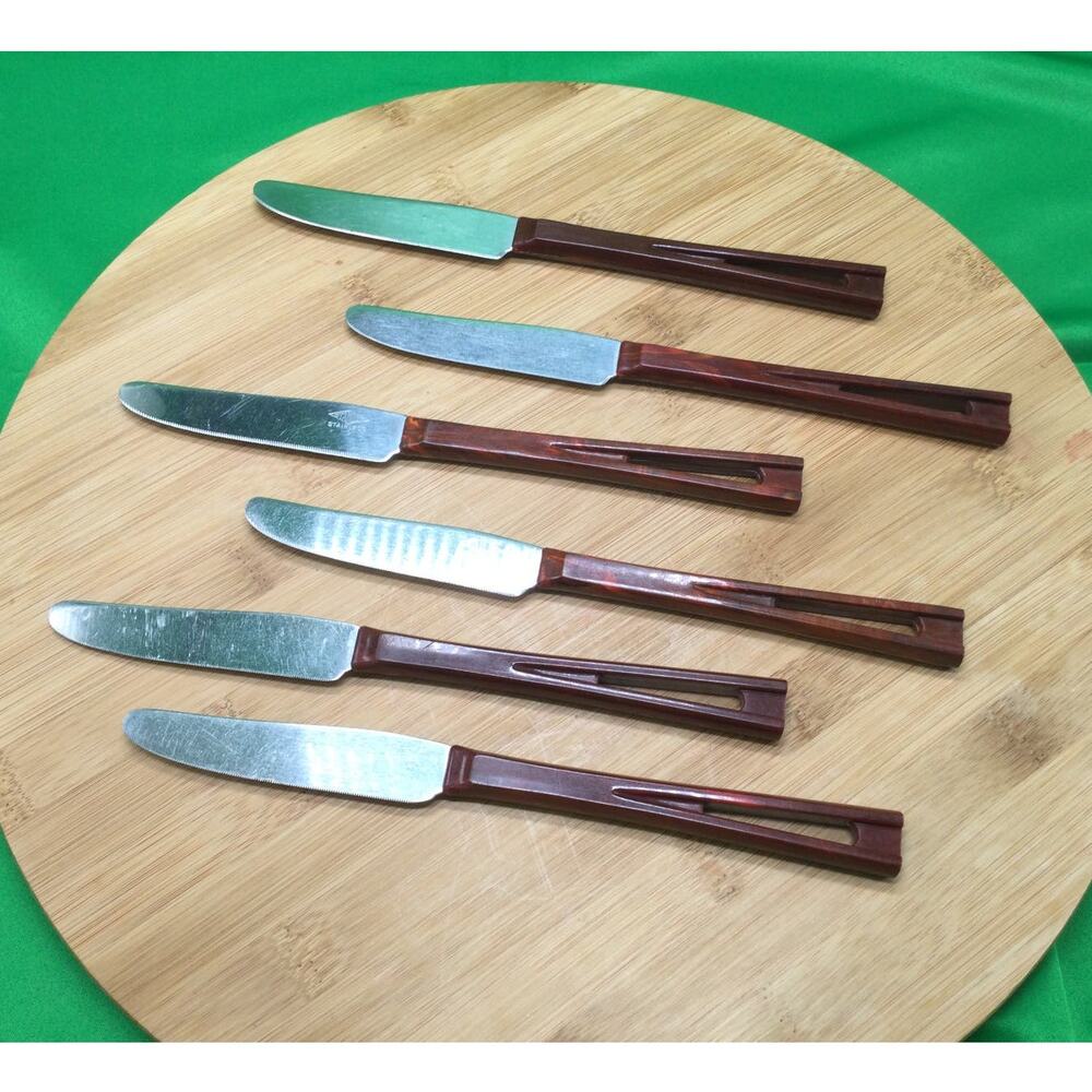 Vintage MCM Stanley Stainless Steel Bakelite Knife Set of 6